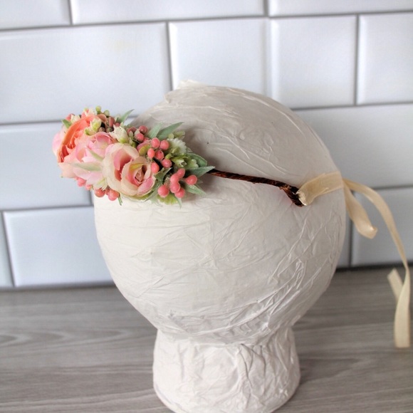 NWT Flower Halo Floral Crown Tie Back Photo Prop Fairy Peach nb 3m 6m 12m #TPPH - Picture 3 of 8